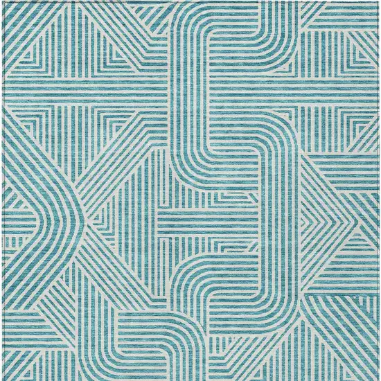 Teal Blue And Ivory Abstract Washable Indoor Outdoor Area Rug Photo 6