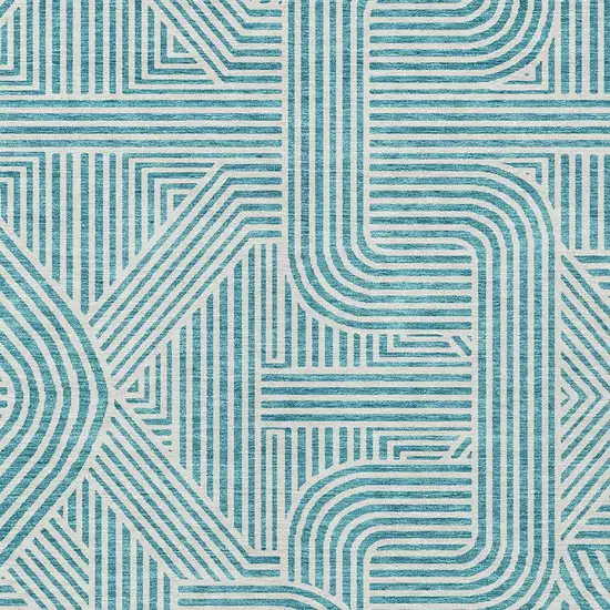Teal Blue And Ivory Abstract Washable Indoor Outdoor Area Rug Photo 6