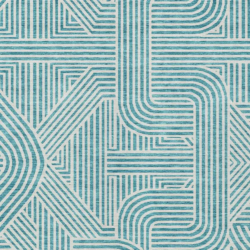 Teal Blue And Ivory Abstract Washable Indoor Outdoor Area Rug Photo 6