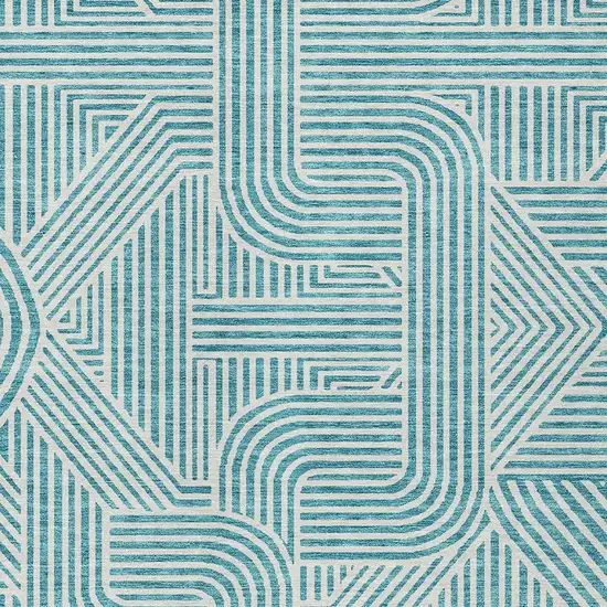 Teal Blue And Ivory Abstract Washable Indoor Outdoor Area Rug Photo 6