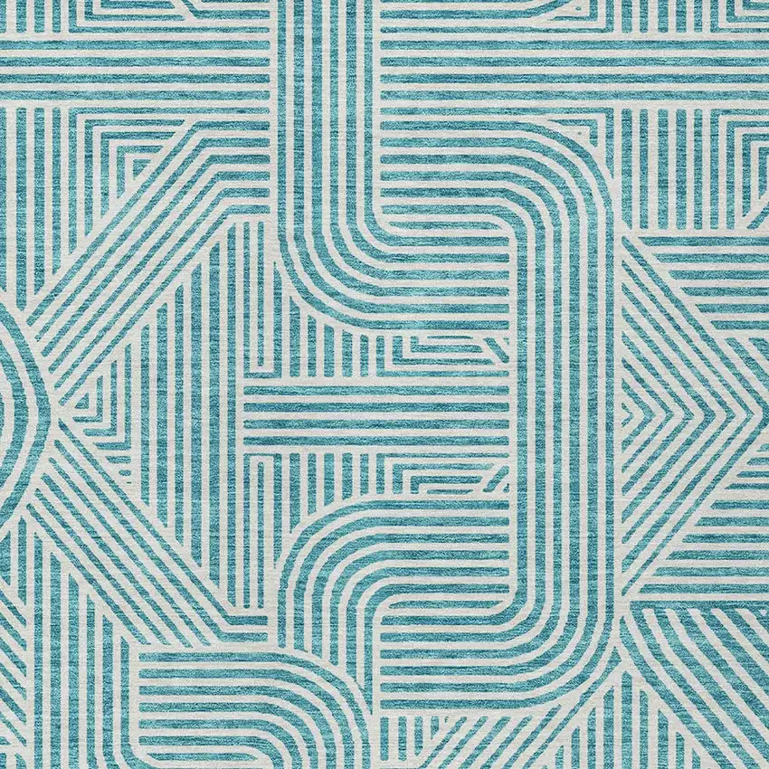 Teal Blue And Ivory Abstract Washable Indoor Outdoor Area Rug Photo 6