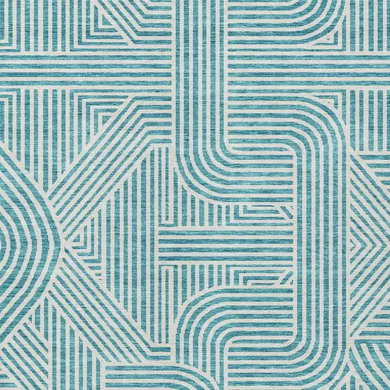Teal Blue And Ivory Abstract Washable Indoor Outdoor Area Rug Photo 6