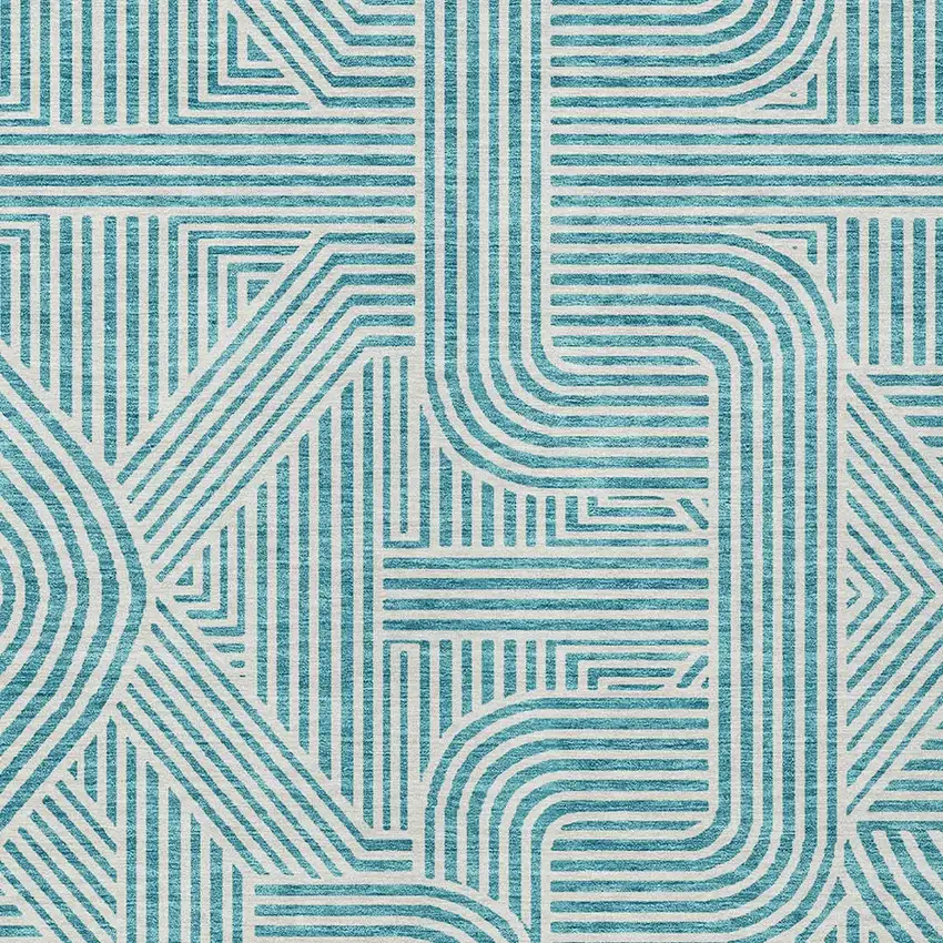 Teal Blue And Ivory Abstract Washable Indoor Outdoor Area Rug Photo 6