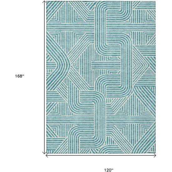 Teal Blue And Ivory Abstract Washable Indoor Outdoor Area Rug Photo 3