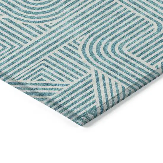 Teal Blue And Ivory Abstract Washable Indoor Outdoor Area Rug Photo 5