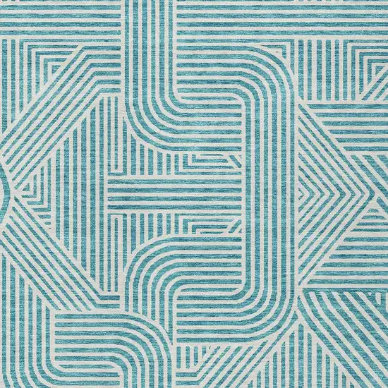 Teal Blue And Ivory Abstract Washable Indoor Outdoor Area Rug Photo 6