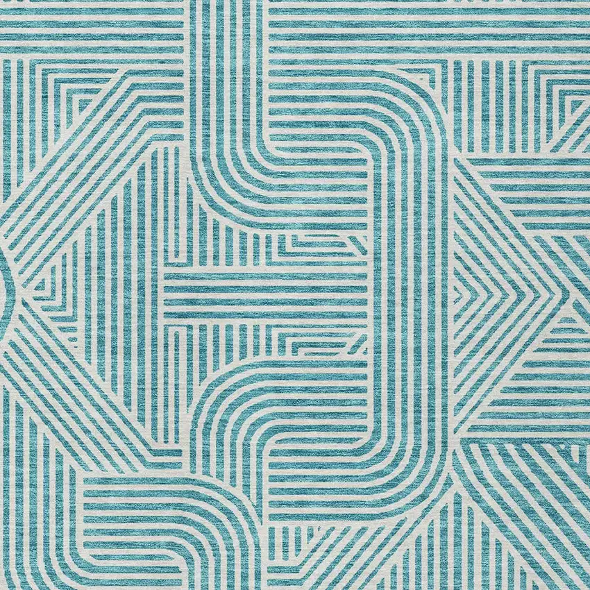 Teal Blue And Ivory Abstract Washable Indoor Outdoor Area Rug Photo 6