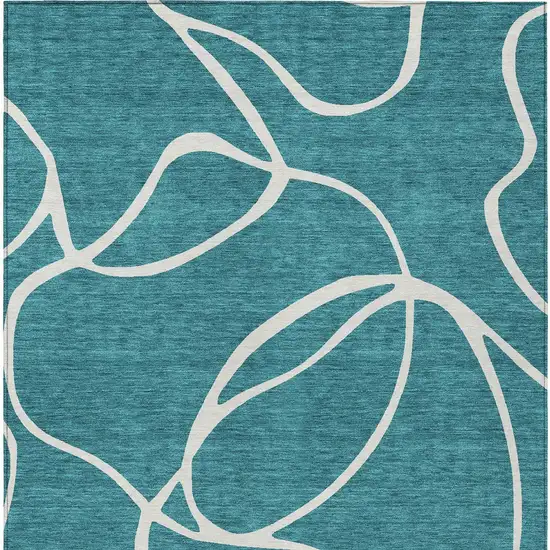 Teal Blue And Ivory Abstract Washable Indoor Outdoor Area Rug Photo 7