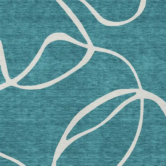 Teal Blue And Ivory Abstract Washable Indoor Outdoor Area Rug Photo 5