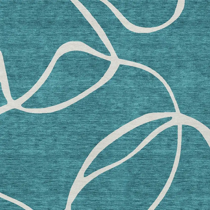 Teal Blue And Ivory Abstract Washable Indoor Outdoor Area Rug Photo 5