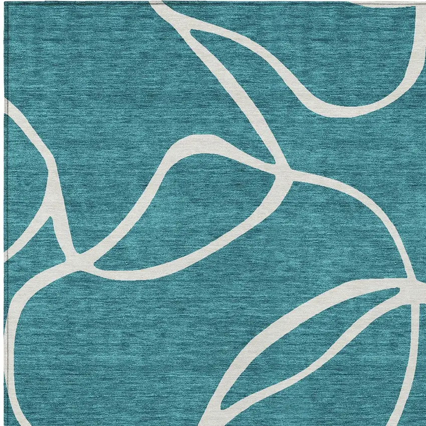 Teal Blue And Ivory Abstract Washable Indoor Outdoor Area Rug Photo 5