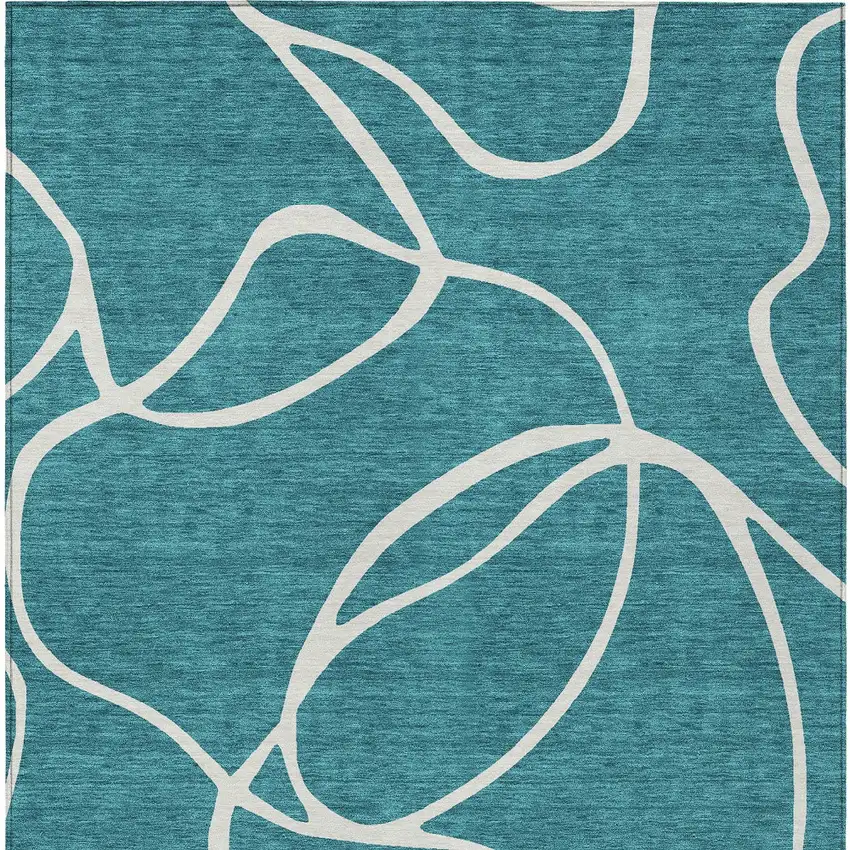 Teal Blue And Ivory Abstract Washable Indoor Outdoor Area Rug Photo 6