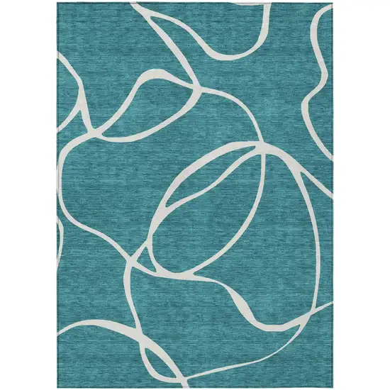 Teal Blue And Ivory Abstract Washable Indoor Outdoor Area Rug Photo 2