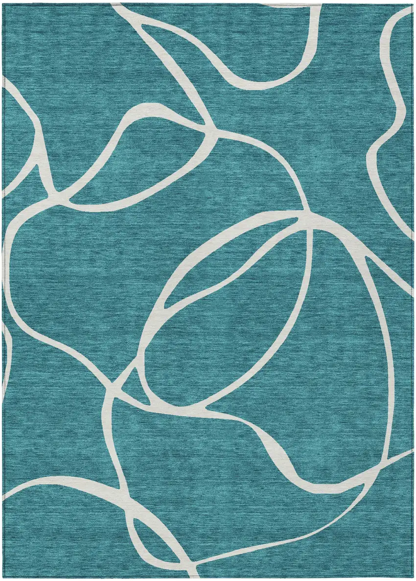 Teal Blue And Ivory Abstract Washable Indoor Outdoor Area Rug Photo 2