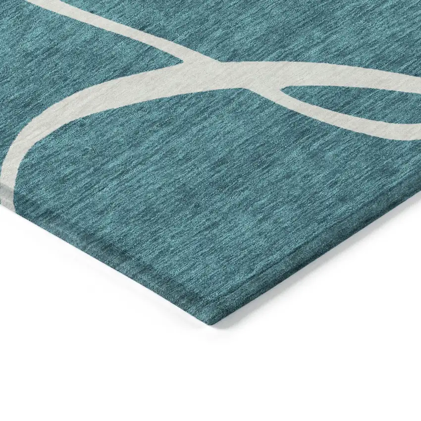Teal Blue And Ivory Abstract Washable Indoor Outdoor Area Rug Photo 4