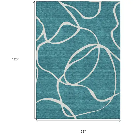 Teal Blue And Ivory Abstract Washable Indoor Outdoor Area Rug Photo 3