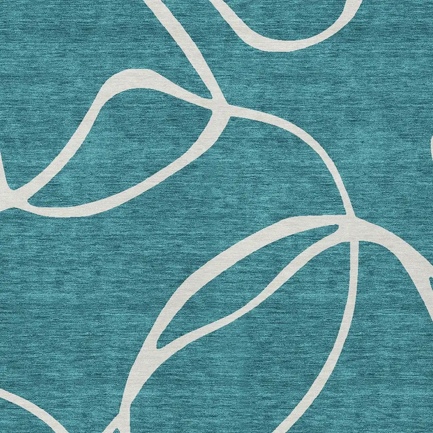 Teal Blue And Ivory Abstract Washable Indoor Outdoor Area Rug Photo 5