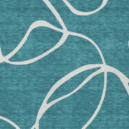 Teal Blue And Ivory Abstract Washable Indoor Outdoor Area Rug Photo 5