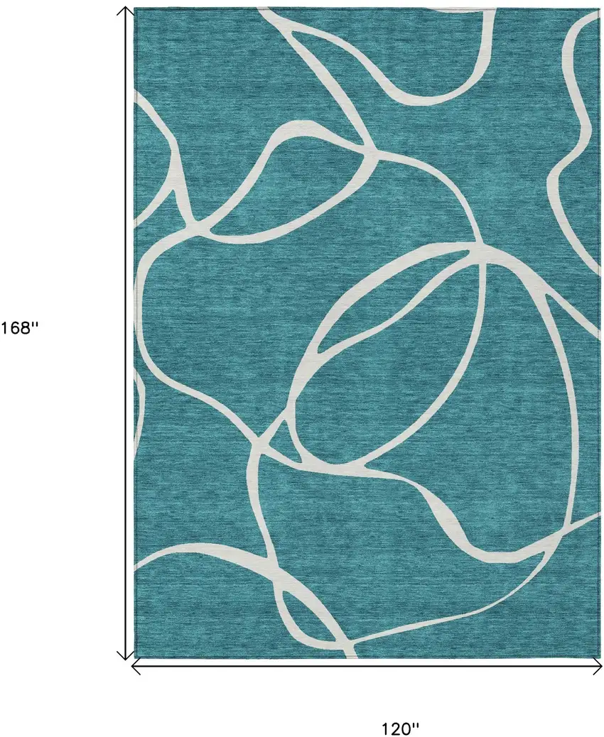 Teal Blue And Ivory Abstract Washable Indoor Outdoor Area Rug Photo 3