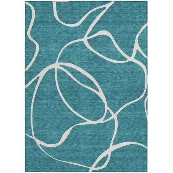 Teal Blue And Ivory Abstract Washable Indoor Outdoor Area Rug Photo 7