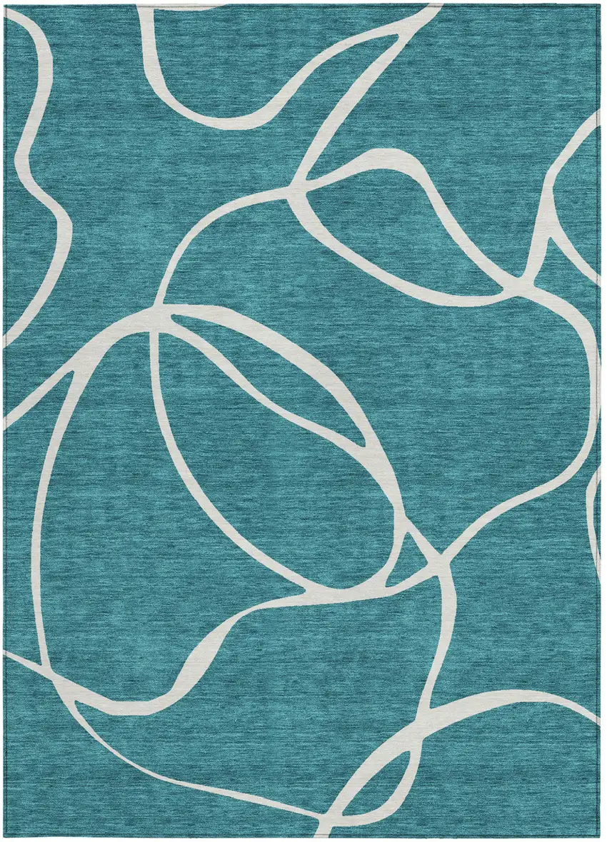 Teal Blue And Ivory Abstract Washable Indoor Outdoor Area Rug Photo 7