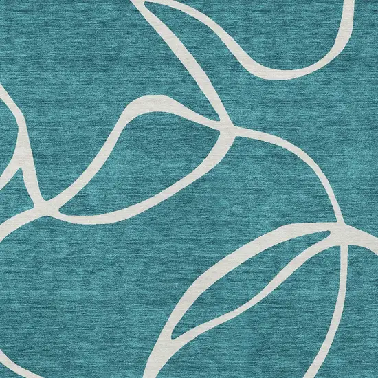 Teal Blue And Ivory Abstract Washable Indoor Outdoor Area Rug Photo 5