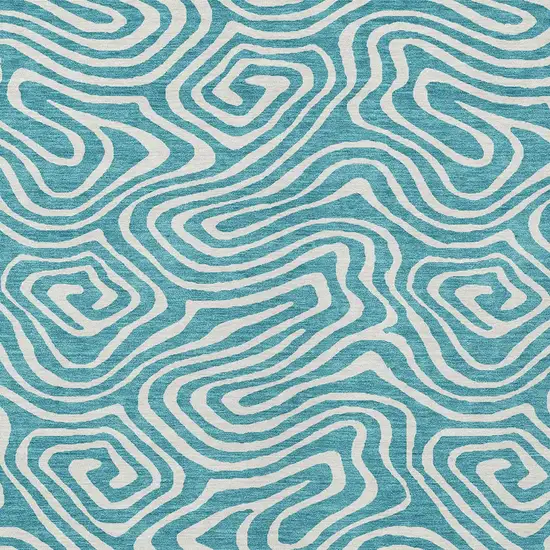 Teal Blue And Ivory Abstract Washable Indoor Outdoor Area Rug Photo 6