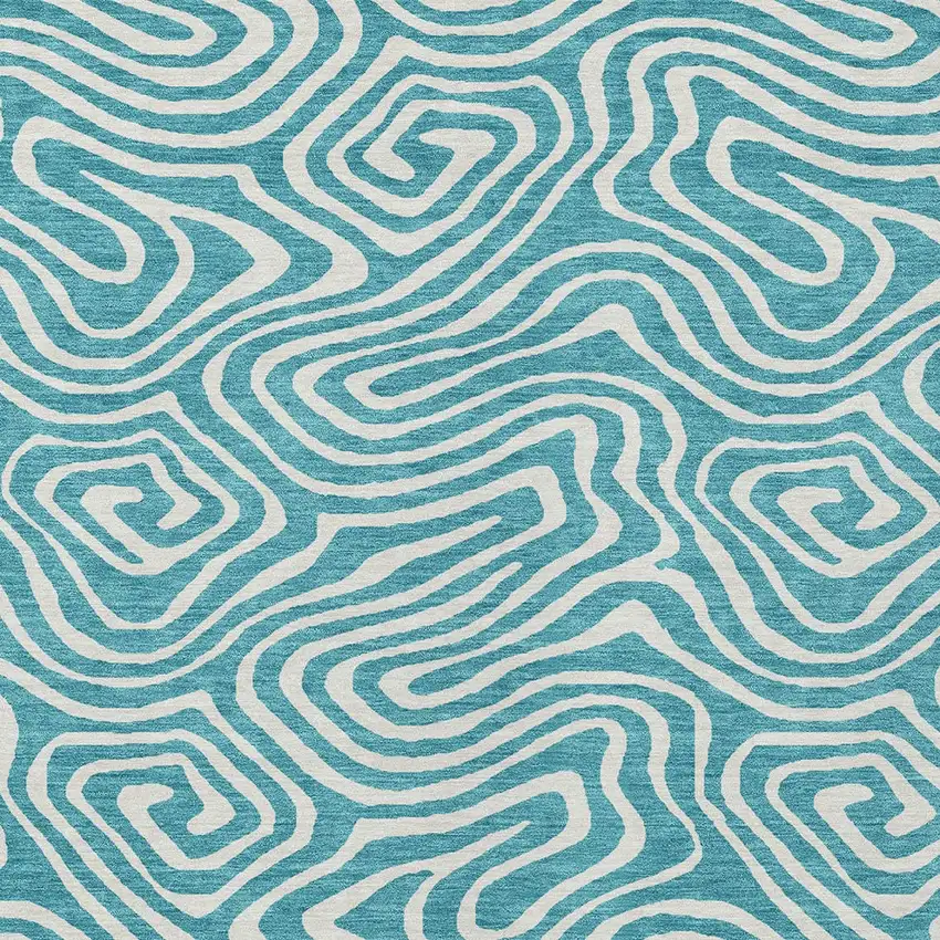 Teal Blue And Ivory Abstract Washable Indoor Outdoor Area Rug Photo 6