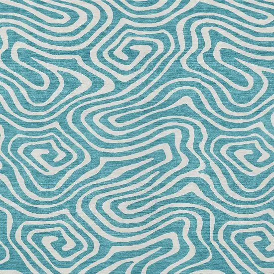 Teal Blue And Ivory Abstract Washable Indoor Outdoor Area Rug Photo 6