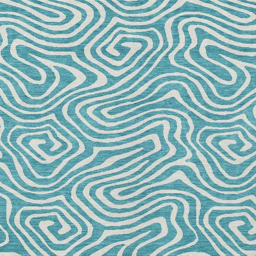 Teal Blue And Ivory Abstract Washable Indoor Outdoor Area Rug Photo 6