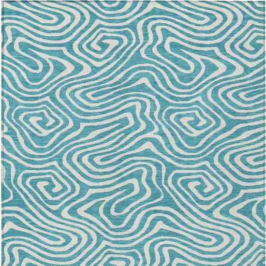 Teal Blue And Ivory Abstract Washable Indoor Outdoor Area Rug Photo 7