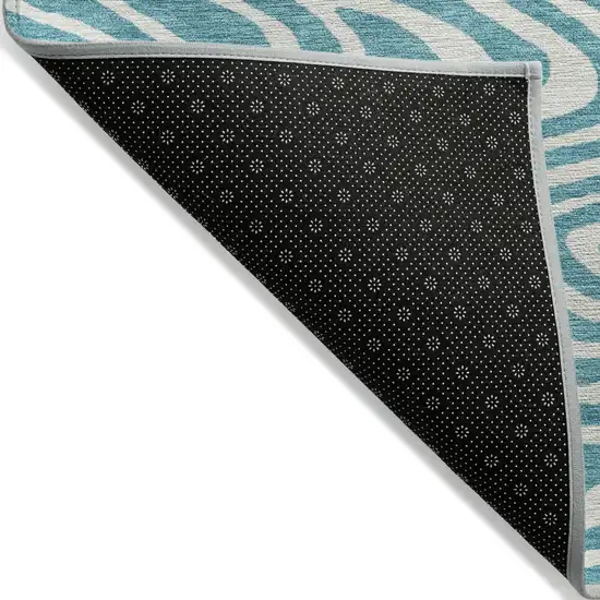 Teal Blue And Ivory Abstract Washable Indoor Outdoor Area Rug Photo 4