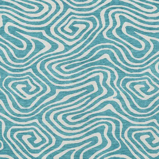 Teal Blue And Ivory Abstract Washable Indoor Outdoor Area Rug Photo 6