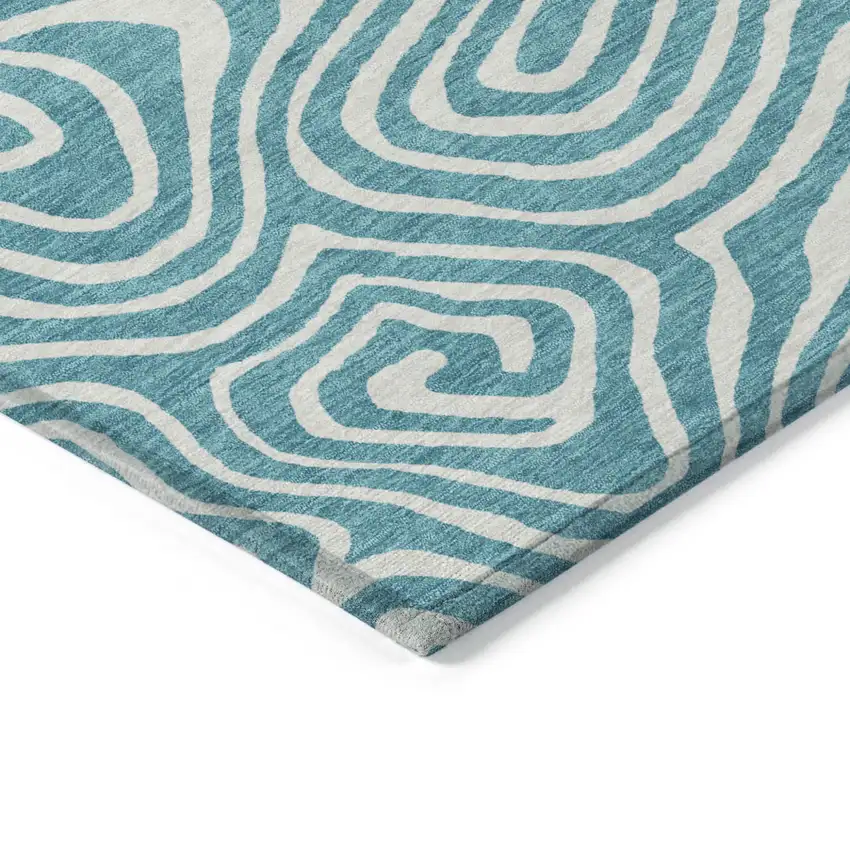 Teal Blue And Ivory Abstract Washable Indoor Outdoor Area Rug Photo 3
