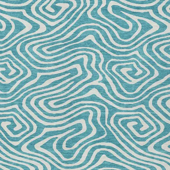 Teal Blue And Ivory Abstract Washable Indoor Outdoor Area Rug Photo 4