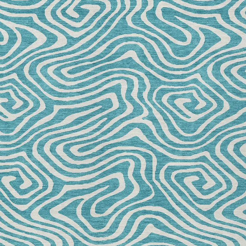 Teal Blue And Ivory Abstract Washable Indoor Outdoor Area Rug Photo 4