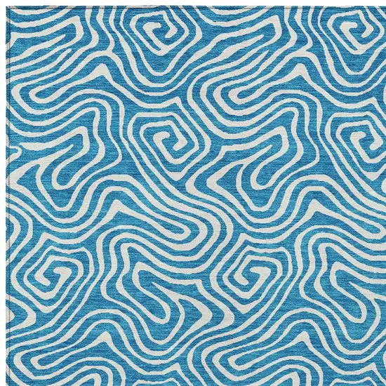 Teal Blue And Ivory Abstract Washable Indoor Outdoor Area Rug Photo 6