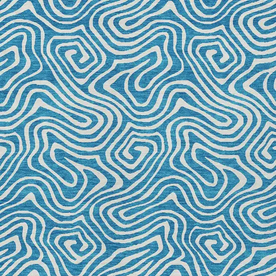 Teal Blue And Ivory Abstract Washable Indoor Outdoor Area Rug Photo 6