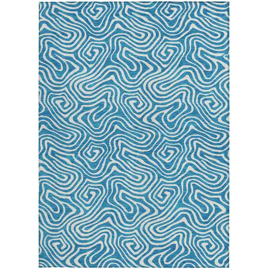 Teal Blue And Ivory Abstract Washable Indoor Outdoor Area Rug Photo 7