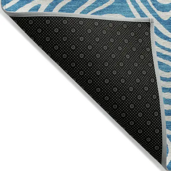 Teal Blue And Ivory Abstract Washable Indoor Outdoor Area Rug Photo 4