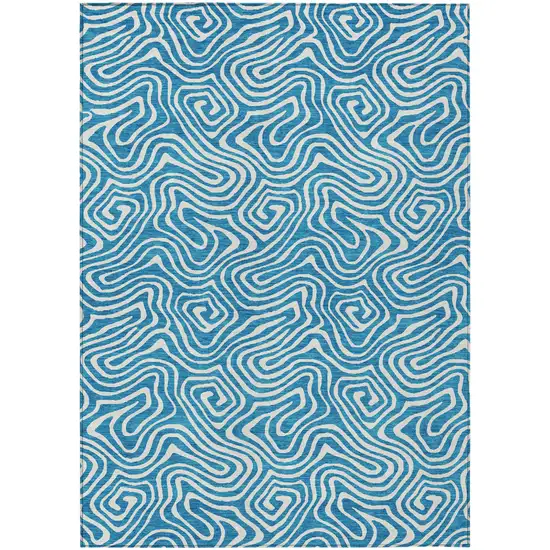 Teal Blue And Ivory Abstract Washable Indoor Outdoor Area Rug Photo 2