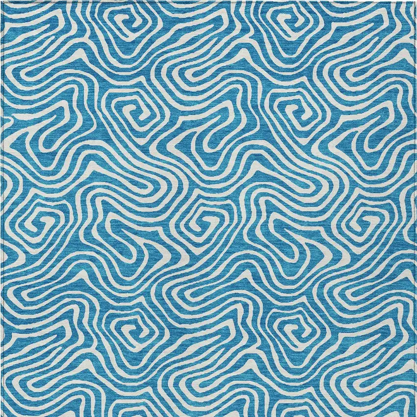 Teal Blue And Ivory Abstract Washable Indoor Outdoor Area Rug Photo 7