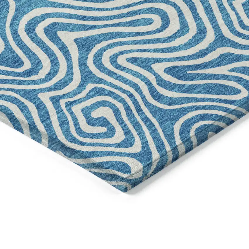 Teal Blue And Ivory Abstract Washable Indoor Outdoor Area Rug Photo 5