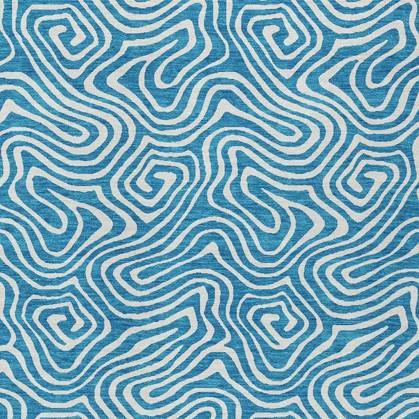 Teal Blue And Ivory Abstract Washable Indoor Outdoor Area Rug Photo 6