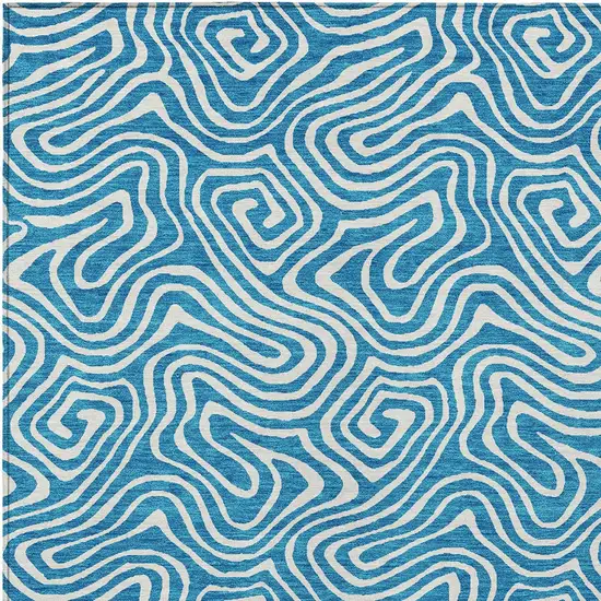 Teal Blue And Ivory Abstract Washable Indoor Outdoor Area Rug Photo 6