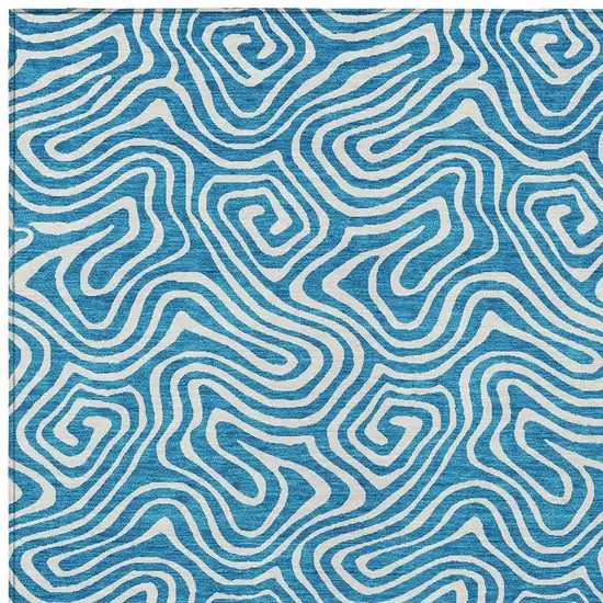 Teal Blue And Ivory Abstract Washable Indoor Outdoor Area Rug Photo 6