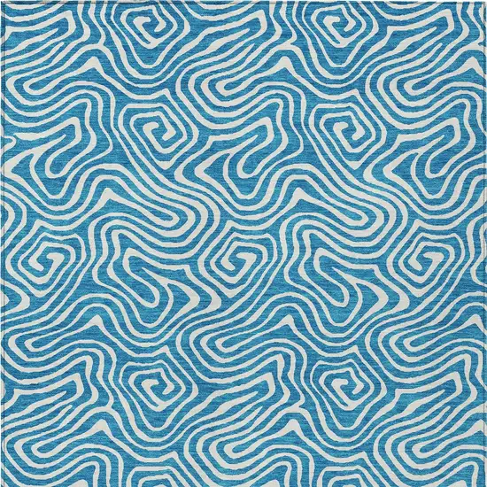 Teal Blue And Ivory Abstract Washable Indoor Outdoor Area Rug Photo 7