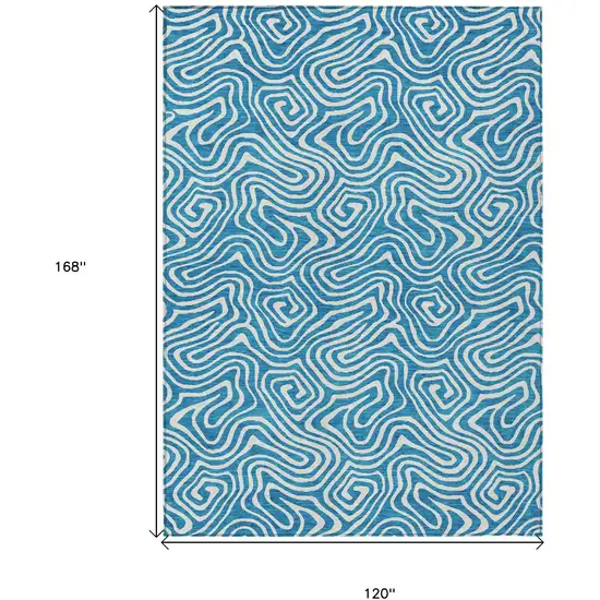Teal Blue And Ivory Abstract Washable Indoor Outdoor Area Rug Photo 3