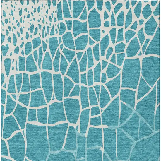 Teal Blue And Ivory Abstract Washable Indoor Outdoor Area Rug Photo 6