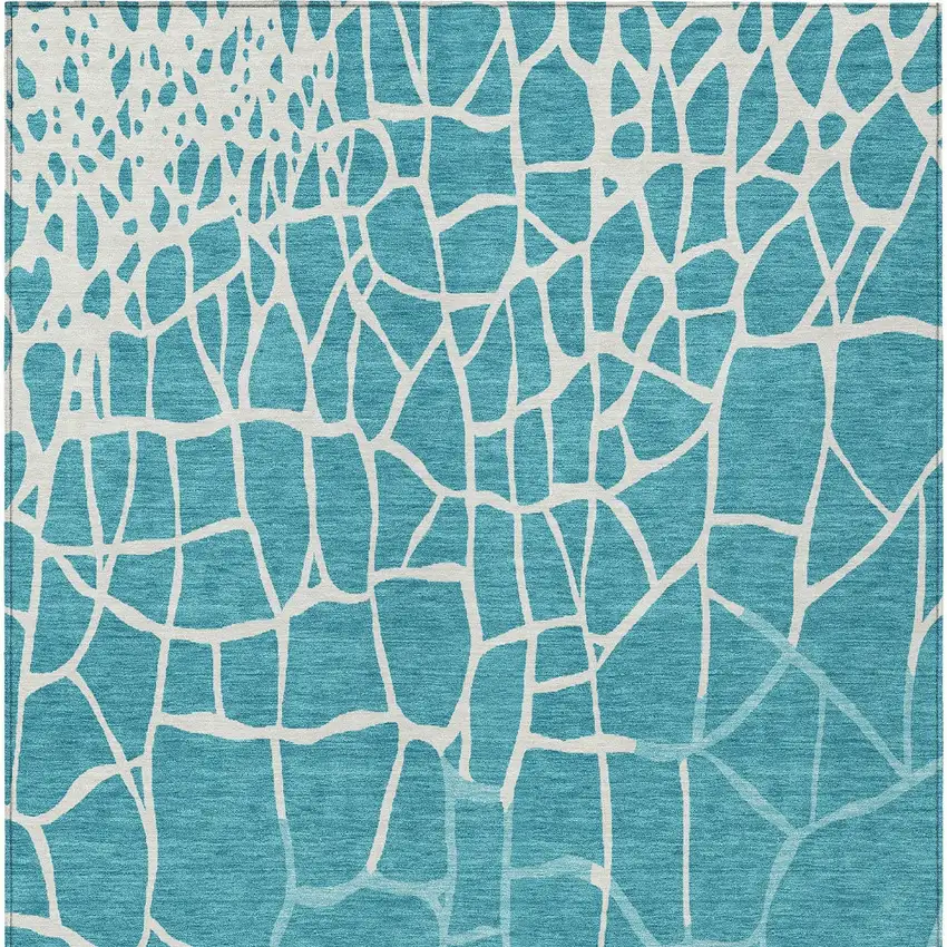 Teal Blue And Ivory Abstract Washable Indoor Outdoor Area Rug Photo 6